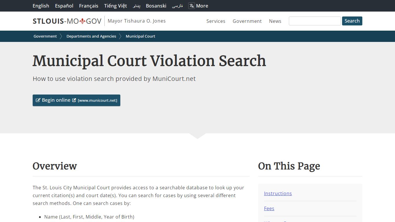 Municipal Court Violation Search - St. Louis